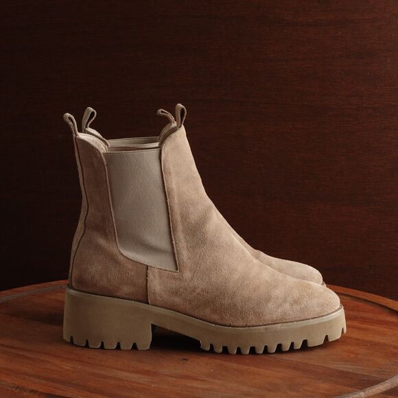 Freda Salvador Shoes - Freda Salvador Boots Womens Size 6.5 Beige Brooke Suede Chelsea Lug Sole Ankle